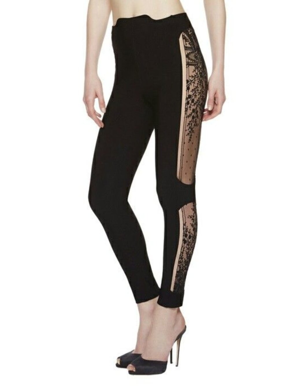 LA PERLA 2017 Desire Collection Black Neoprene Embroidered Tulle Pants, Size 6